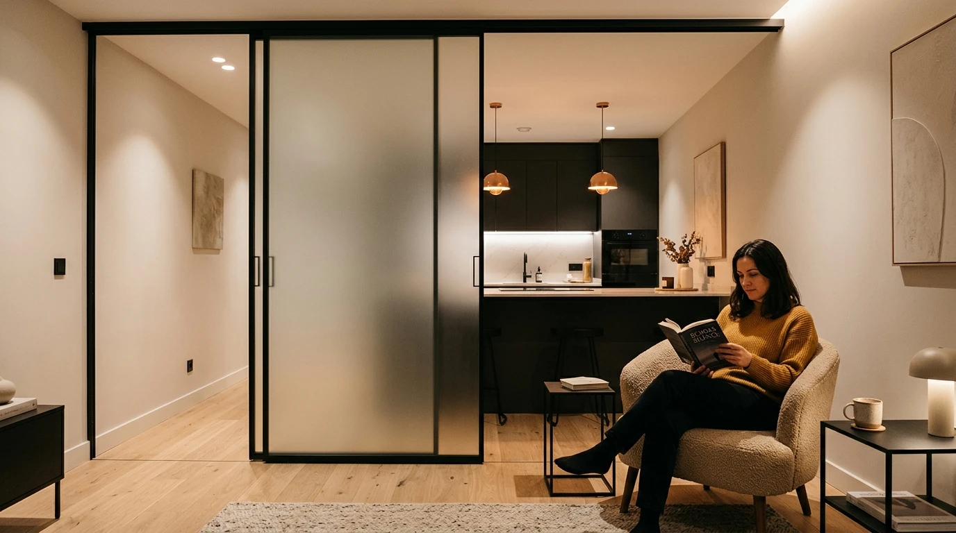 Раздвижная дверь в ванную комнату — белое матовое стекло — фото 8